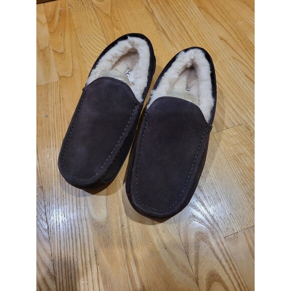 UGG Ascot Slippers Mens 7 Brown Espresso Suede Wool Lined Loafer Hard Sole main image 5